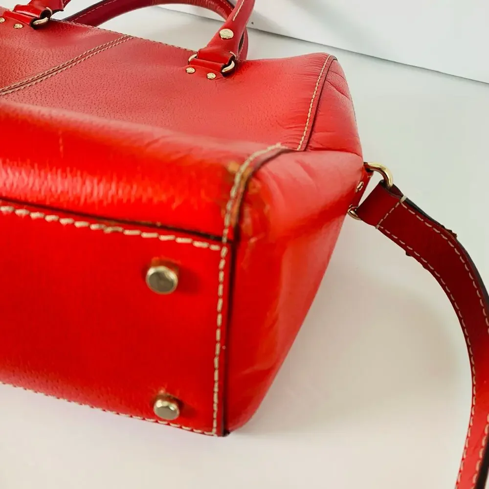 Kate Spade Red Leather Satchel Crossbody Bag Gold Hardware Polka Dot Lining